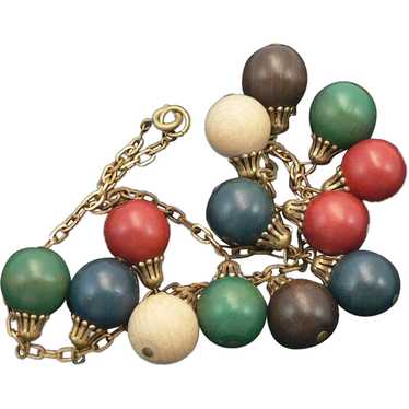 Painted Wood Multi-Color Ball Necklace 1940s