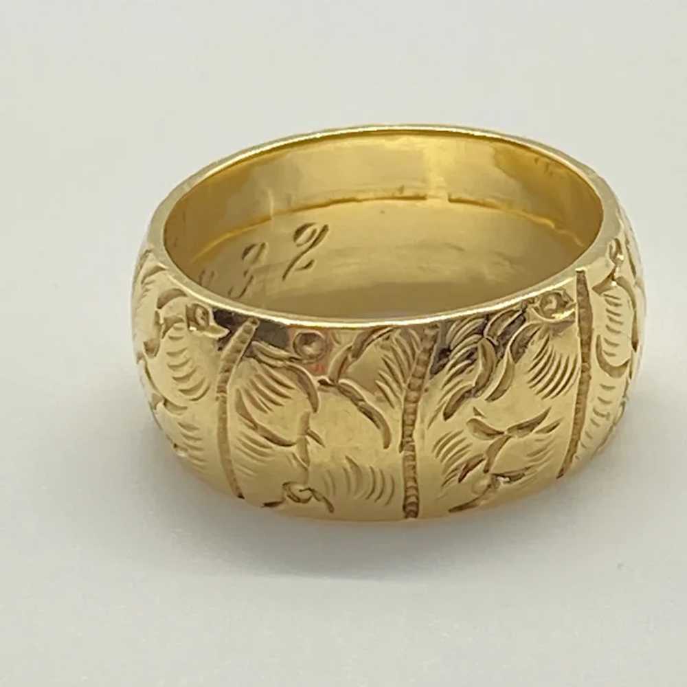 Wide Ornate Band Ring 14K Gold Engraved Leaf Moti… - image 3