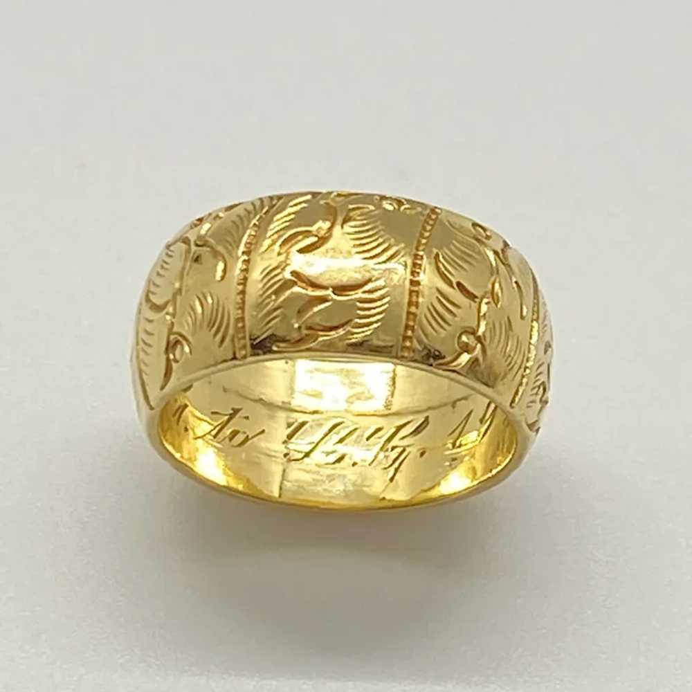 Wide Ornate Band Ring 14K Gold Engraved Leaf Moti… - image 4