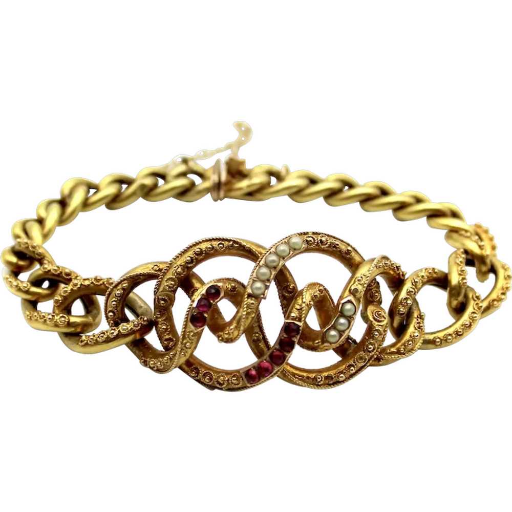 14K Gold Etruscan Revival Lover’s Knot Bracelet w… - image 1