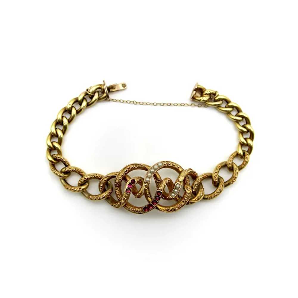 14K Gold Etruscan Revival Lover’s Knot Bracelet w… - image 5