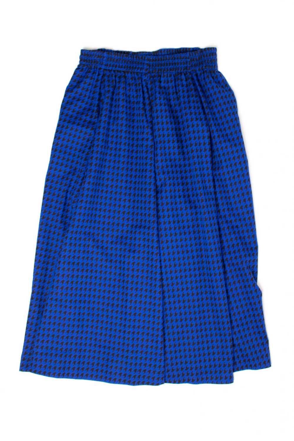 Vintage Black & Blue Houndstooth Midi Skirt - image 2