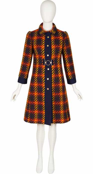 Jeanne Lanvin 1960s Plaid Wool Tweed Collared Coat