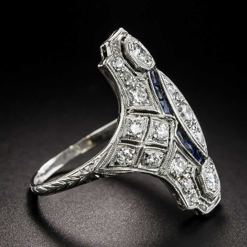 Art Deco Sapphire and Diamond Dinner Ring - image 2