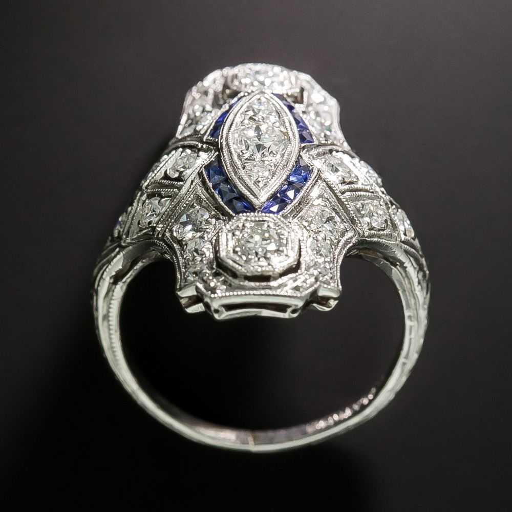 Art Deco Sapphire and Diamond Dinner Ring - image 3