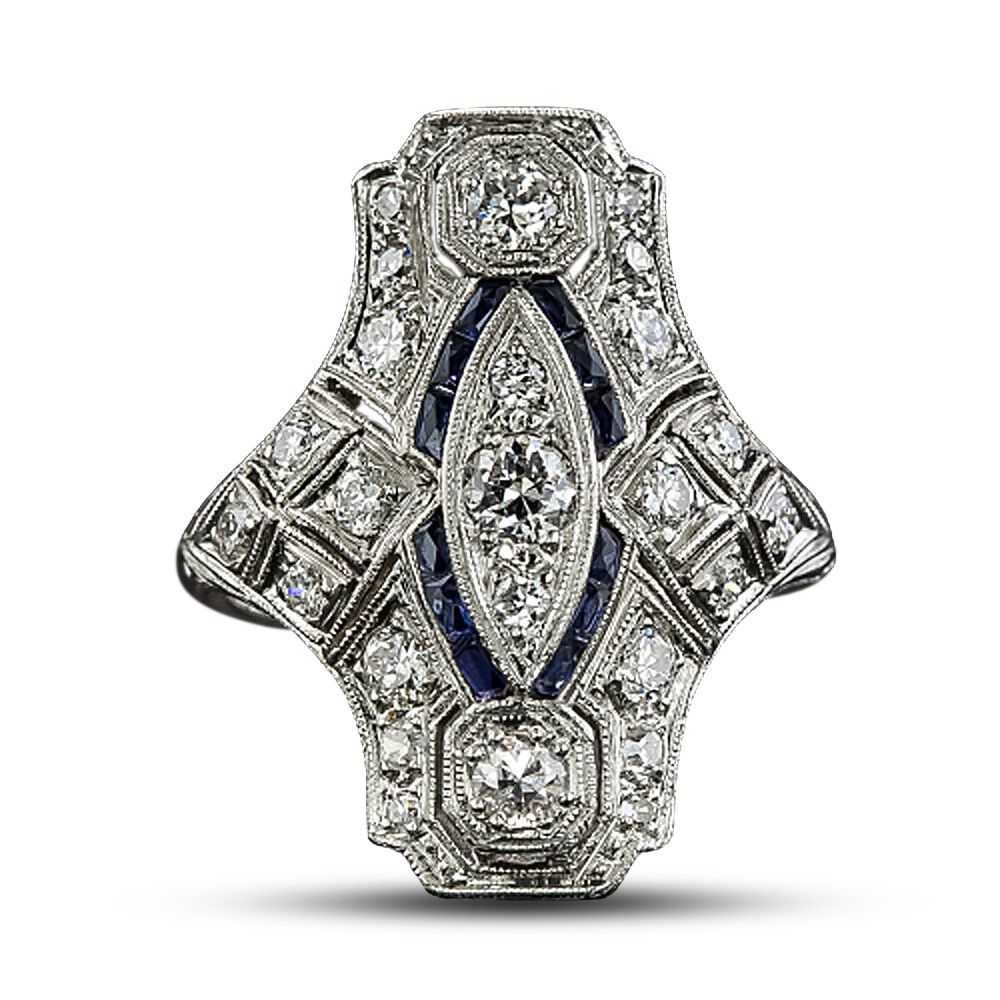 Art Deco Sapphire and Diamond Dinner Ring - image 4
