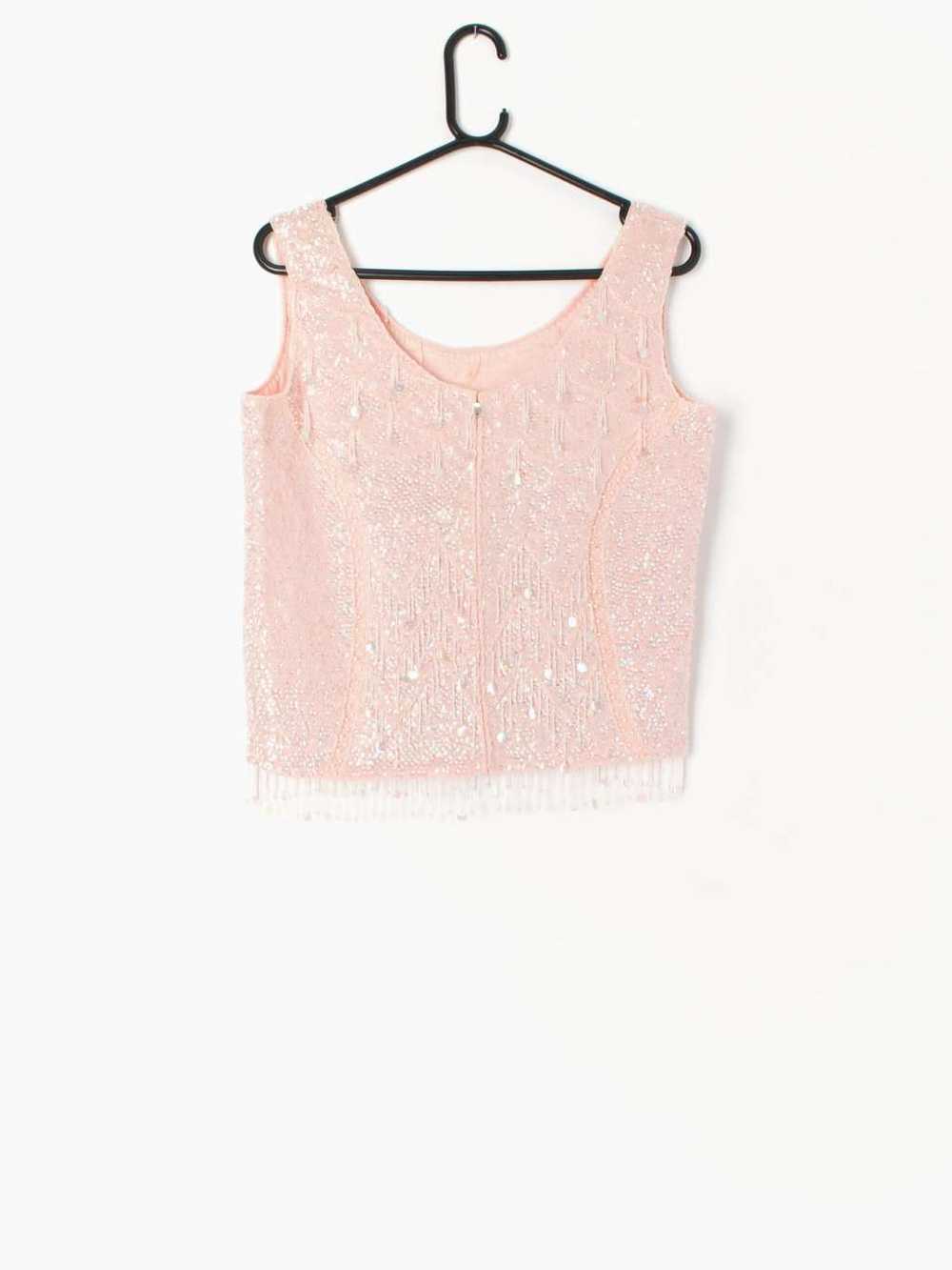 Vintage pastel pink sequin vest sparkly top with … - image 3