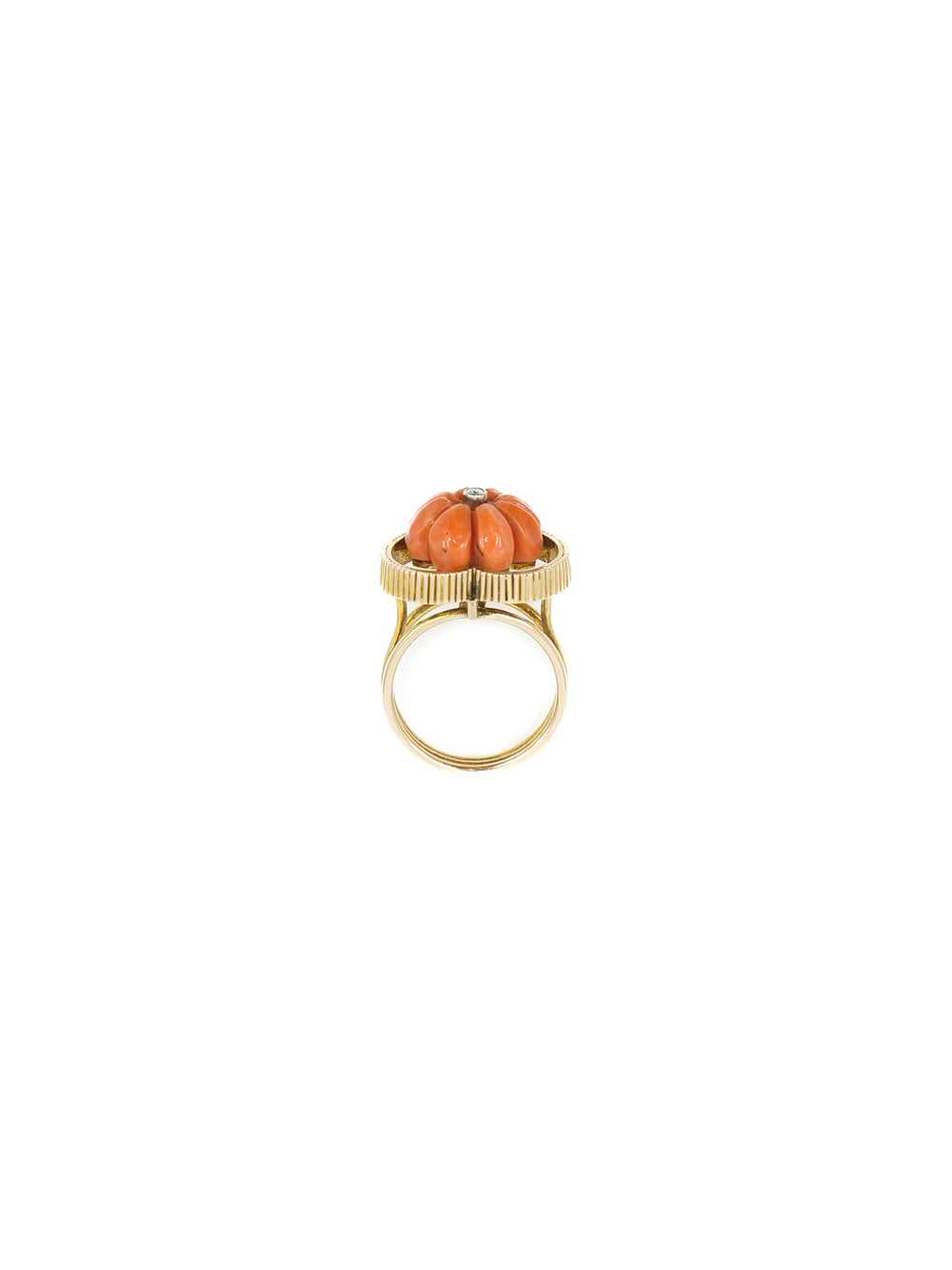 14K Heart Motif Coral and Diamond Ring - image 4