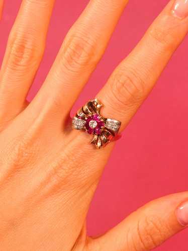 14K Rose Gold Retro Diamond and Ruby Ring