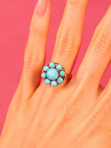 14K Turquoise Floral Cabochon Ring - image 1