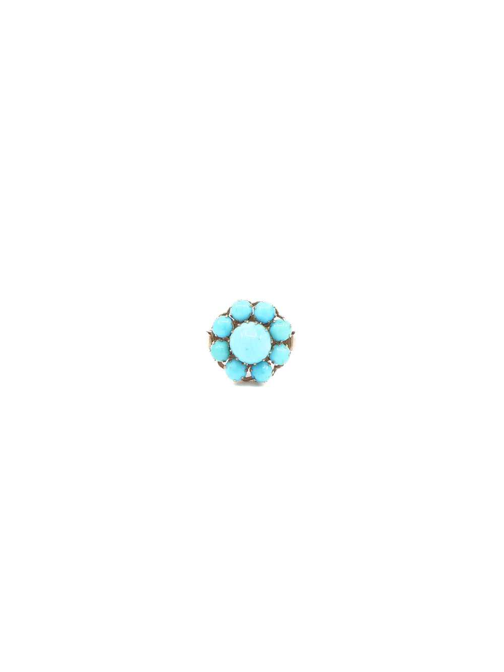 14K Turquoise Floral Cabochon Ring - image 2