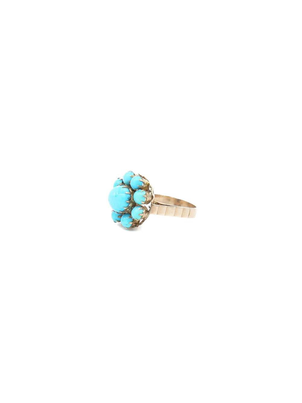 14K Turquoise Floral Cabochon Ring - image 3