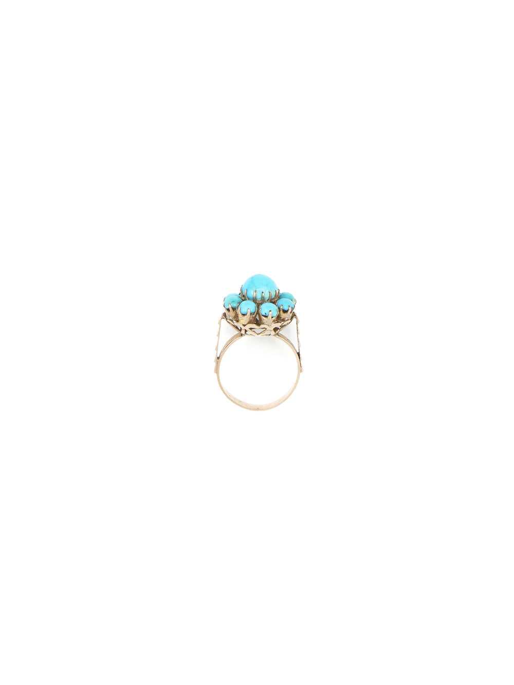 14K Turquoise Floral Cabochon Ring - image 4