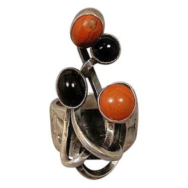 Rachel Gera Israel Modernist Sterling Coral Onyx … - image 1