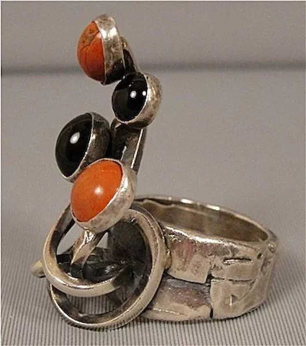 Rachel Gera Israel Modernist Sterling Coral Onyx … - image 2