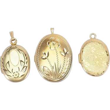 Three 3 vintage gold filled oval picture lockets … - image 1
