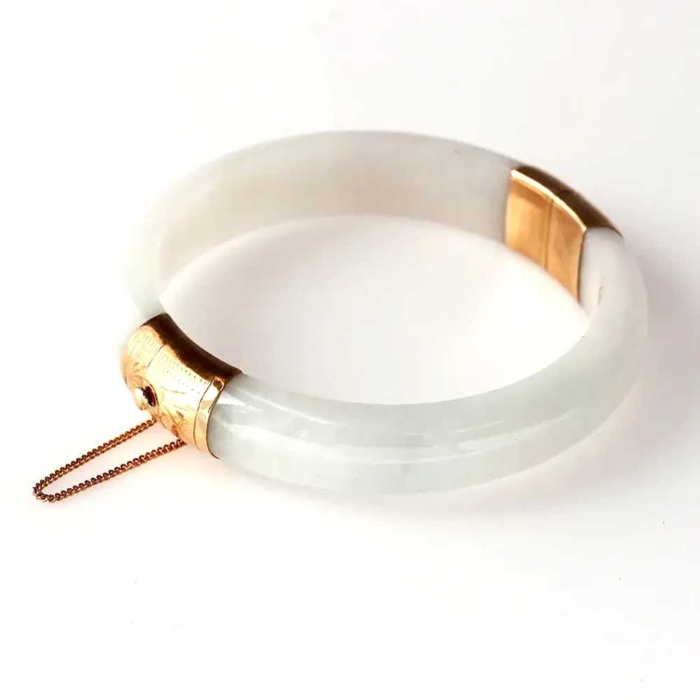 Mid-Century White Jade & 14K Gold Bangle Bracelet - image 4