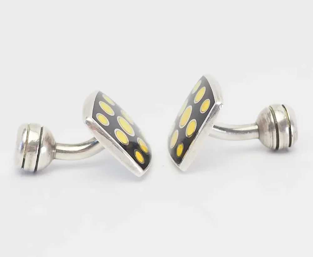 Vintage modern black yellow enamel polka dot ster… - image 2