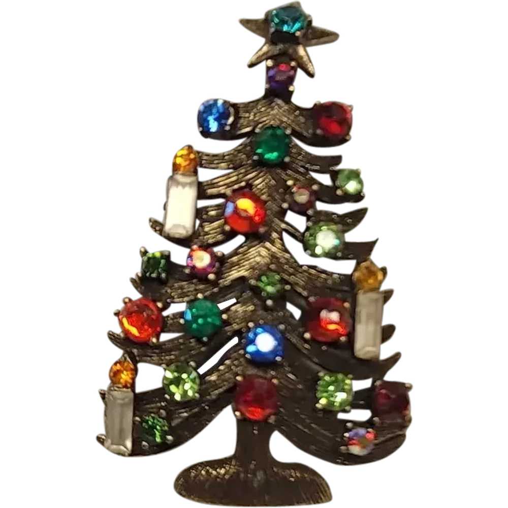 WEISS Christmas Tree Austrian Rhinestone 3 Candle… - image 1