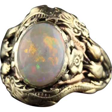 Antique Art Nouveau 14K Yellow Gold Cabochon Opal 