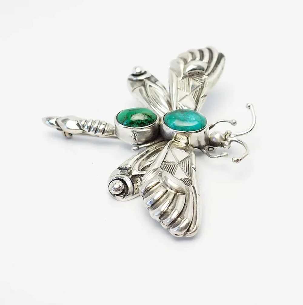 Large sterling silver turquoise dragonfly pin by … - image 2