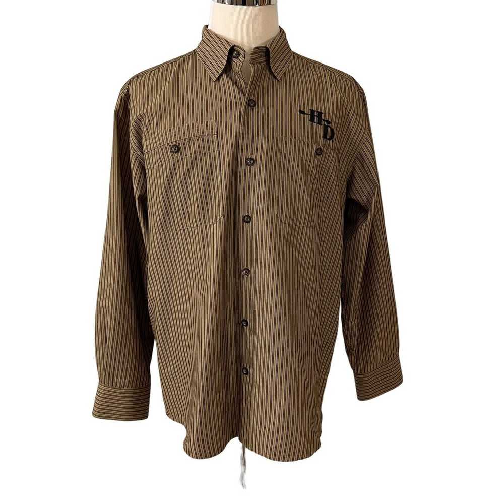 Harley Davidson Harley Davidson Shirt Brown Strip… - image 1