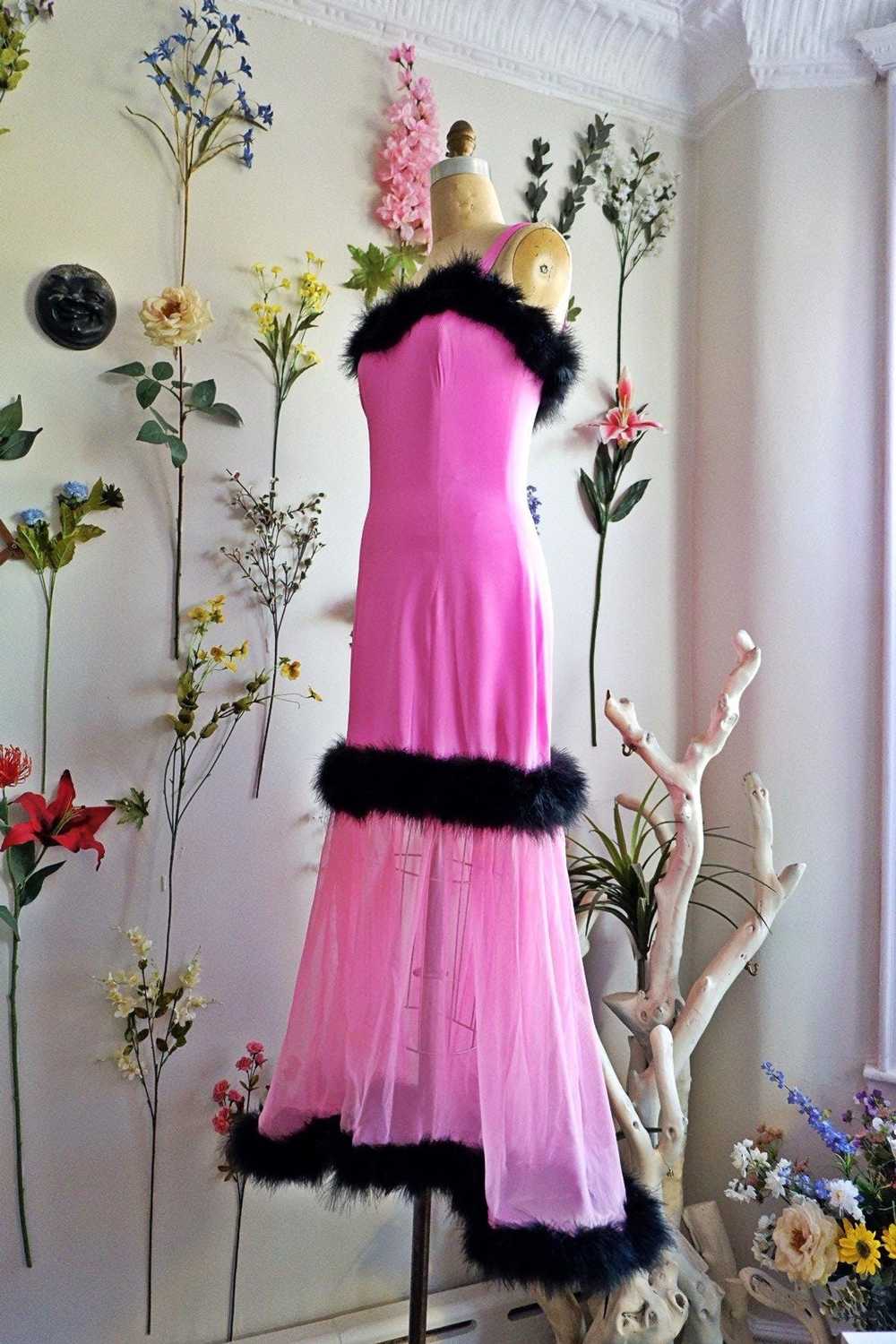 Vintage 50s Hot Pink Marabou Feather Chiffon Silk… - image 3