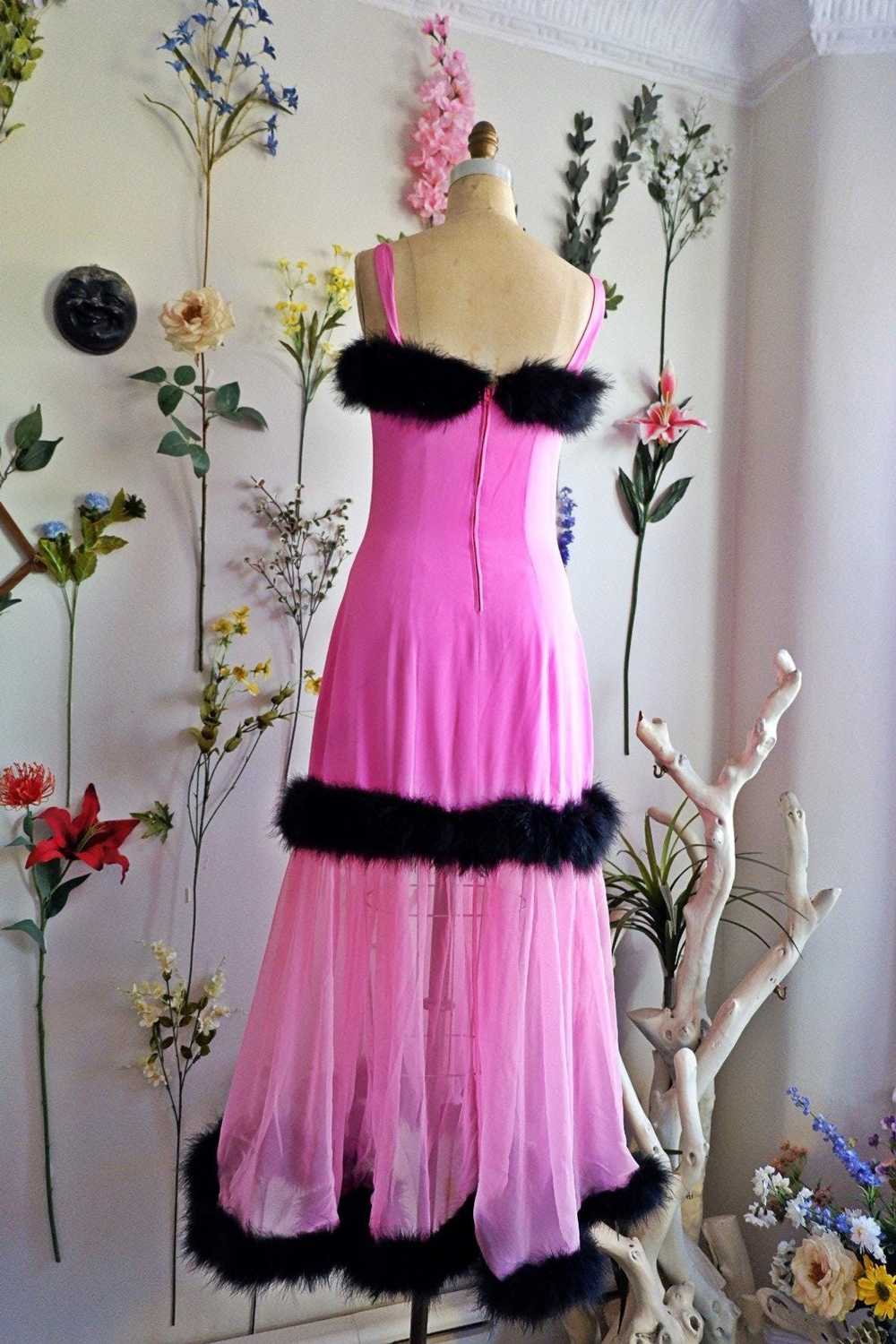 Vintage 50s Hot Pink Marabou Feather Chiffon Silk… - image 4
