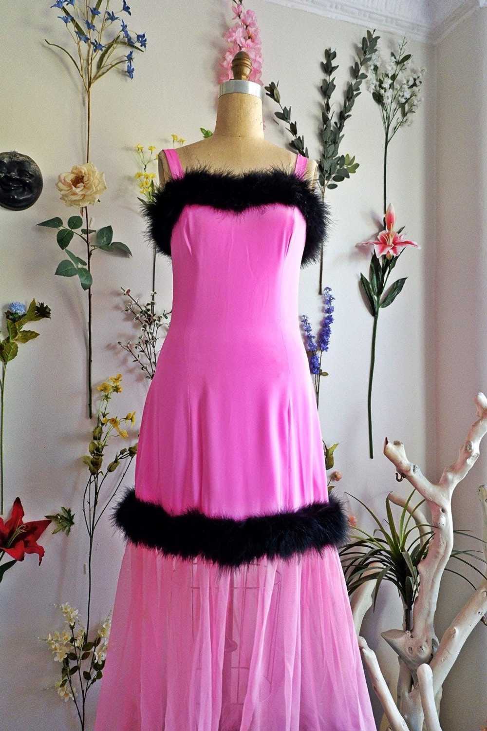 Vintage 50s Hot Pink Marabou Feather Chiffon Silk… - image 6