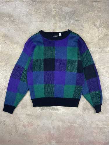 Vintage Vintage green purple checkered 90s sweater