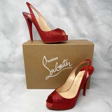 Christian Louboutin Sexy Glitter slingback Heels No Prive 37.5 120mm In  Box!*