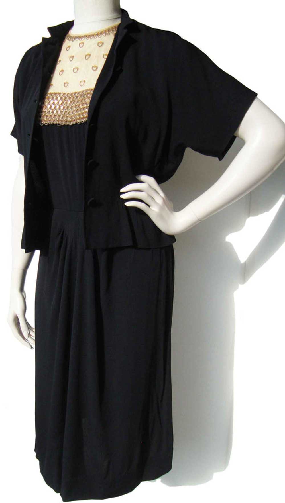 Vintage 40s Black Rayon Beaded Dress & Bolero Jac… - image 5