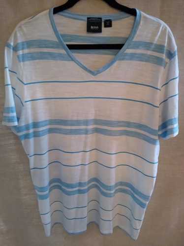 Hugo Boss 100% Cotton V-Neck Striped T-Shirt