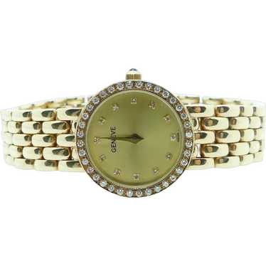Solid 14K Yellow Gold Ladies Geneve Quartz Watch … - image 1