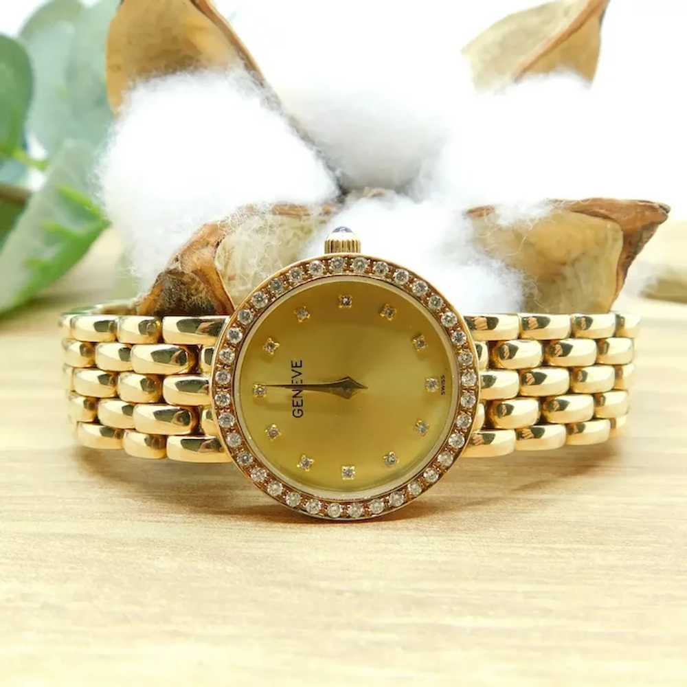 Solid 14K Yellow Gold Ladies Geneve Quartz Watch … - image 2