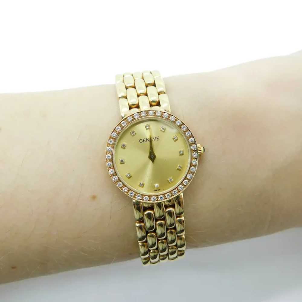 Solid 14K Yellow Gold Ladies Geneve Quartz Watch … - image 4