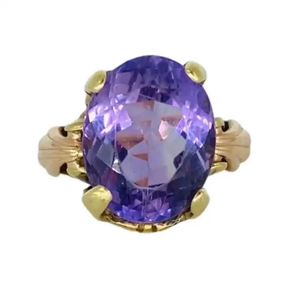 Antique 10.20 Carat Oval Amethyst Cocktail Ring - image 3