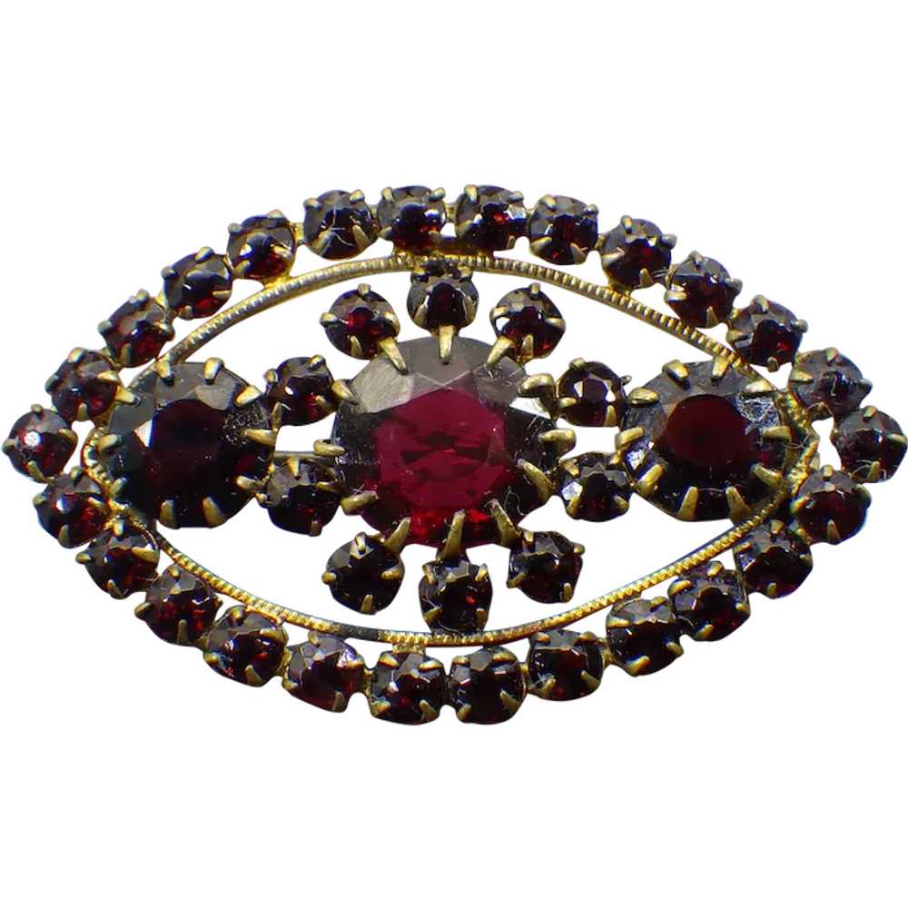 Bohemian Garnet Brooch, Made In Czechoslovakia, F… - image 1