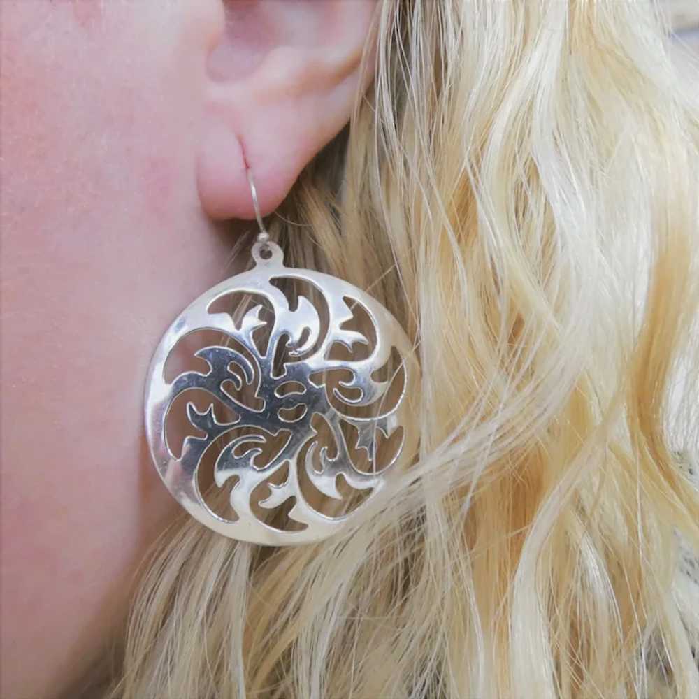 Vintage Sterling Silver Cut Out Earrings - image 3