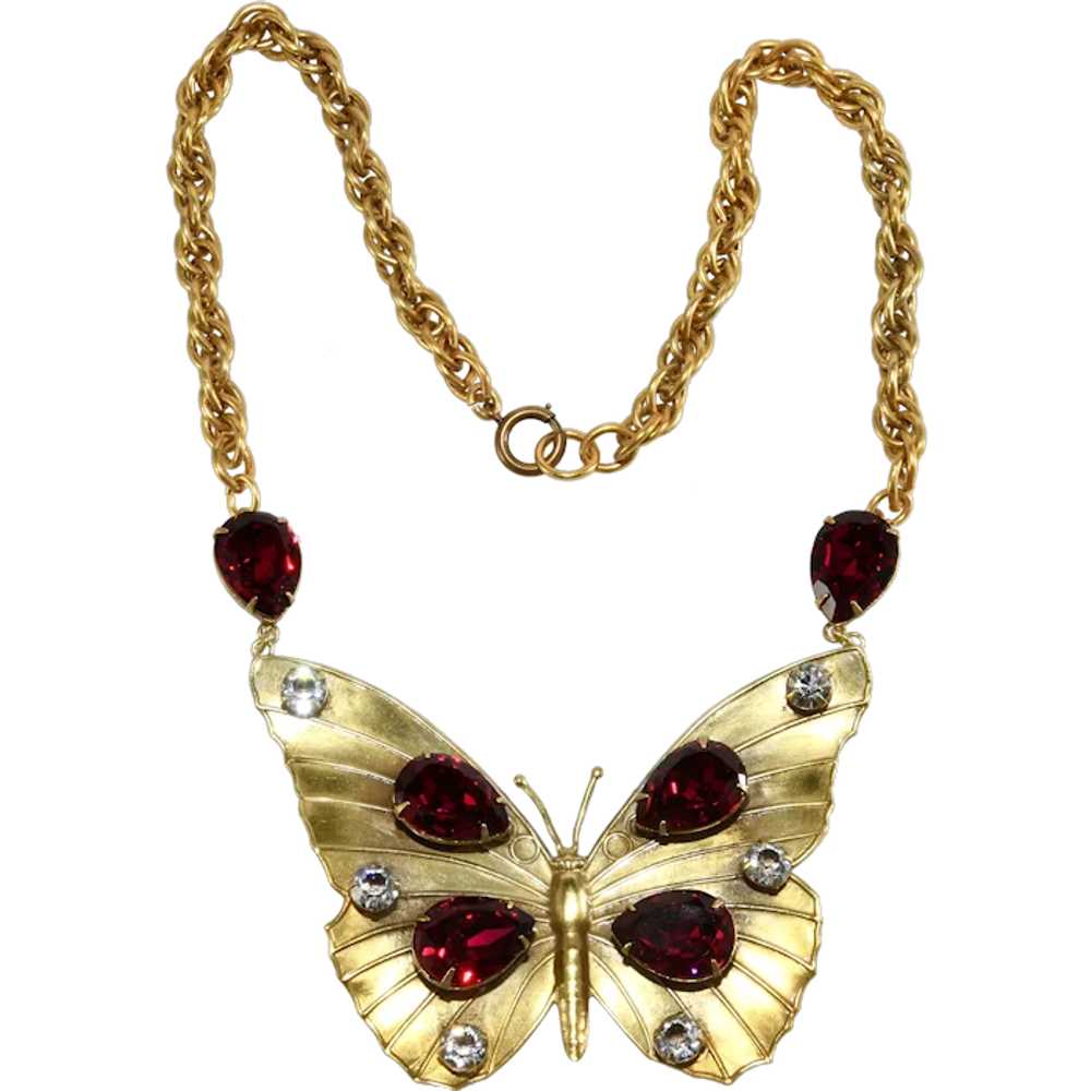 Joseff of Hollywood Necklace Butterfly Red Rhines… - image 1