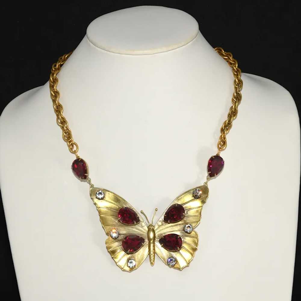 Joseff of Hollywood Necklace Butterfly Red Rhines… - image 2