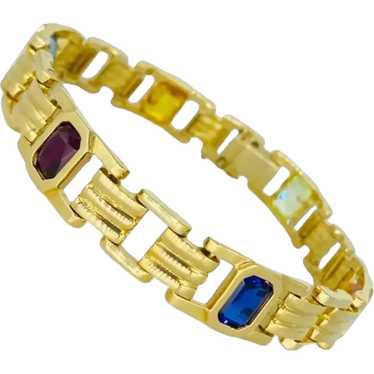 Vintage Multi-Gemstone Bracelet Italy 18k Gold It… - image 1