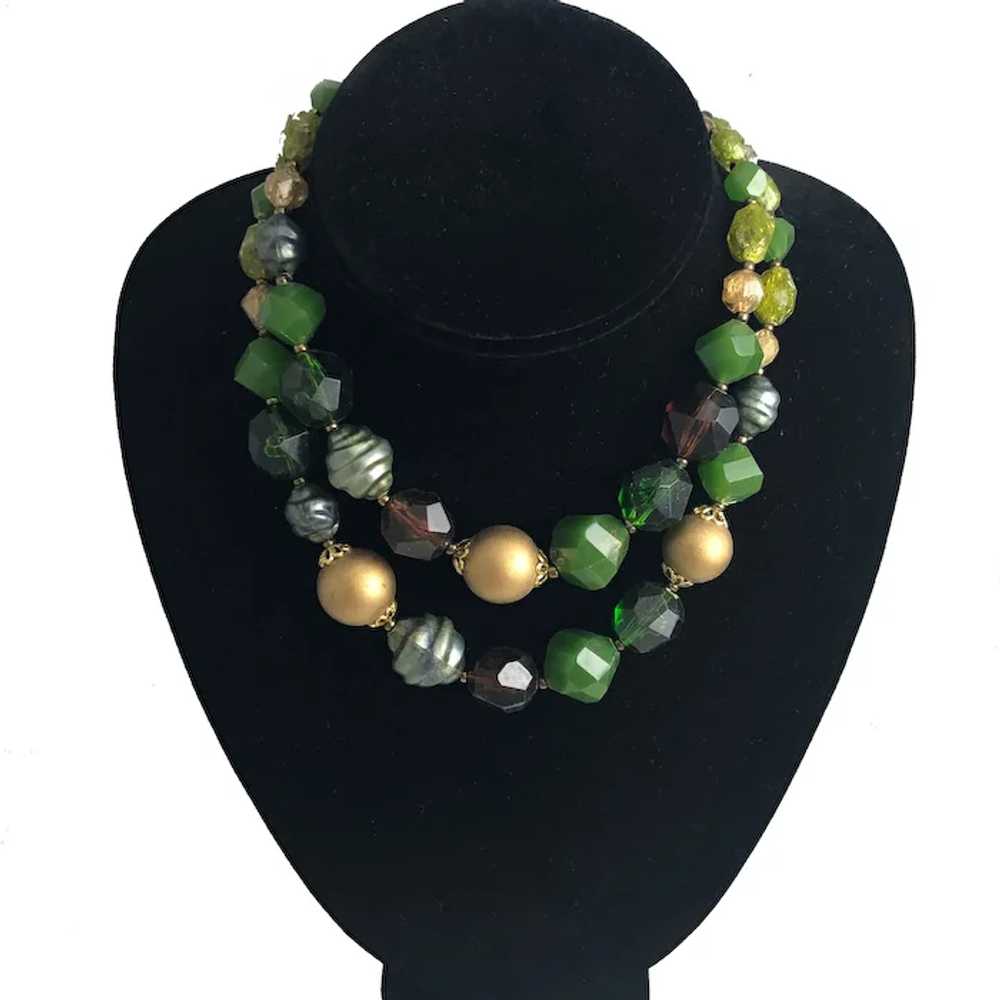 Green Lucite Double Strand Necklace & Earrings - … - image 2