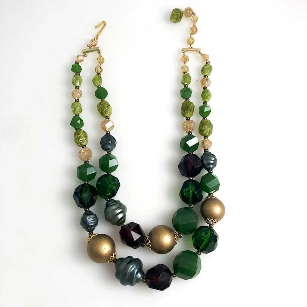 Green Lucite Double Strand Necklace & Earrings - … - image 7