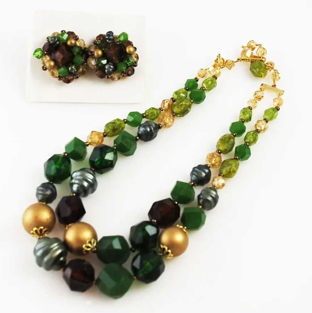 Green Lucite Double Strand Necklace & Earrings - … - image 8