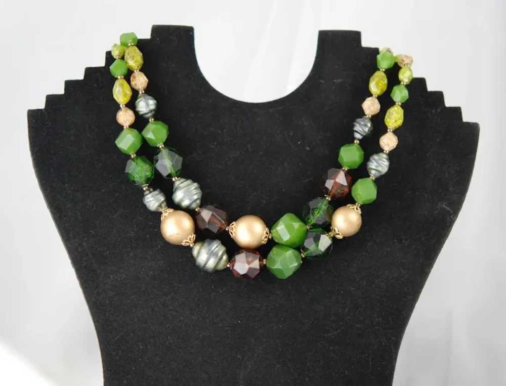 Green Lucite Double Strand Necklace & Earrings - … - image 9