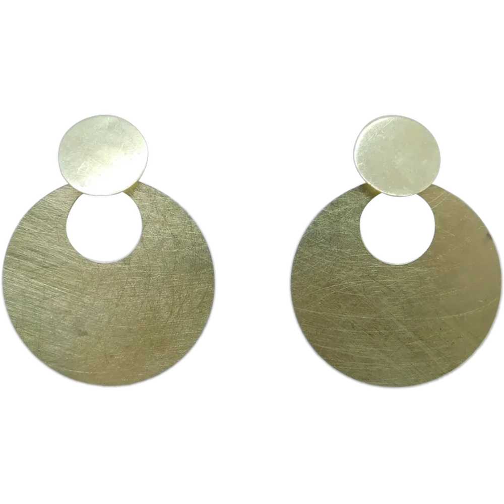 Double Disk Drop Earrings 14K Yellow Gold - image 1