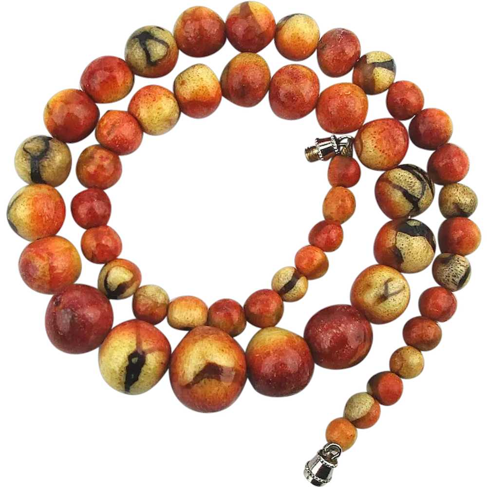 Vintage Apple Coral Bead Necklace - Chunky Beads … - image 1