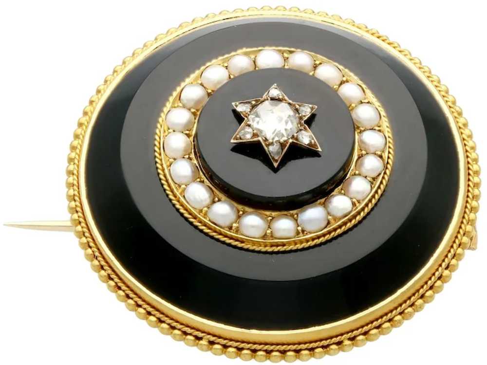 Antique 0.41ct Diamond, Pearl and Black Onyx, 18c… - image 4