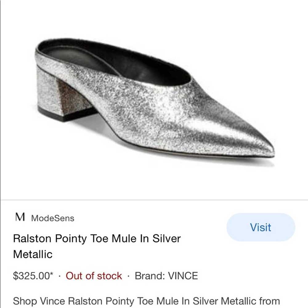 Vince VINCE Ralston Pointy Toe Mule In Silver Met… - image 2